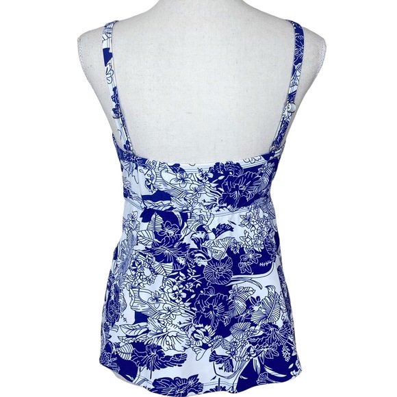 NWT Attracto Blue White Tankini Top 10 Adjustable Strap Tie Detail Floral - Picture 5 of 8